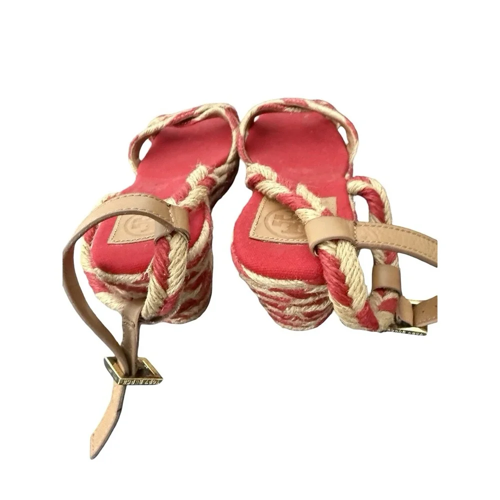 Tory Burch Camelia Jute Espadrille Wedge Sandals Size 11 red tan